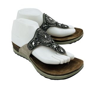 Womens 40 US 9.5-10 Dansko Pamela Jewelled Sandals Beige‎ Beaded Suede Cork Beds